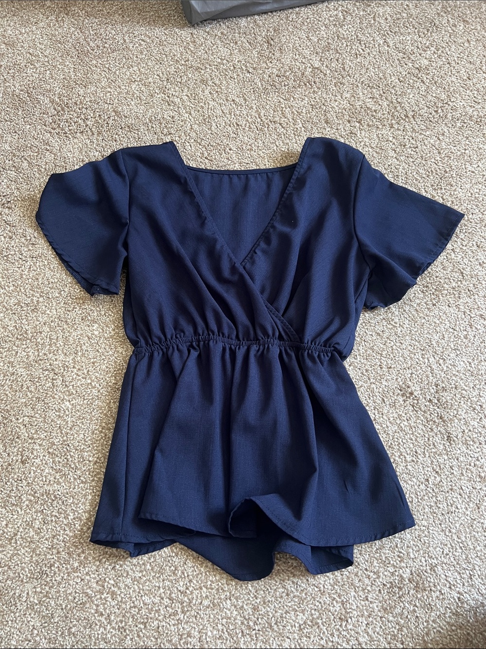 SHEIN Dusty Pink Mock Neck Blouse & Navy Peplum Wrap Top Set - Picture 6 of 7